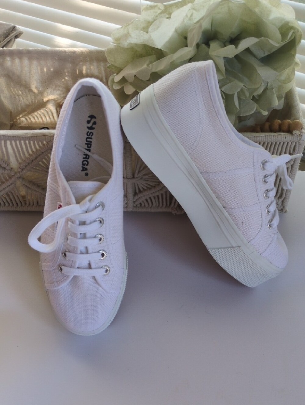 Superga White Platform Canvas Low-Top Sneakers NWOT